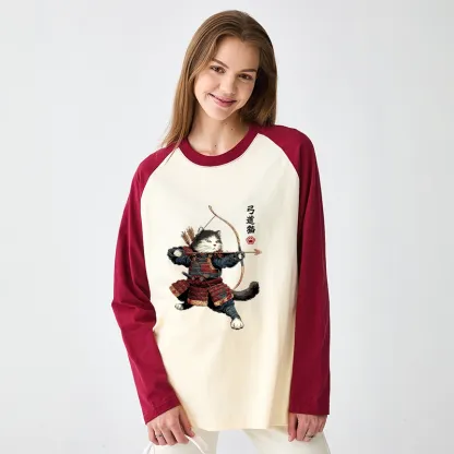 Tokyo-Tiger Kyudo Samurai Cat Raglan Long Sleeve T-shirt