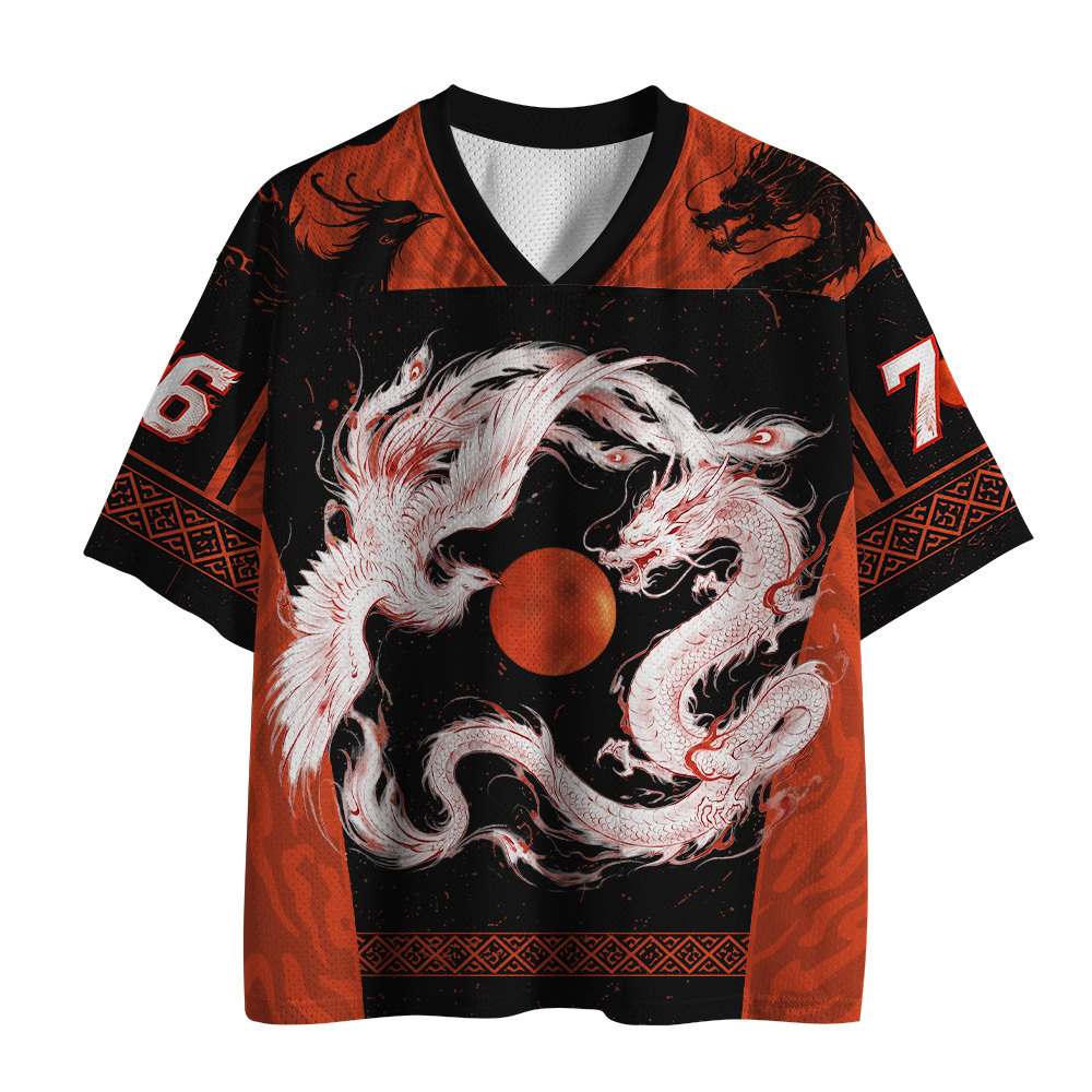 Tokyo-Tiger Dragon‑Phoenix Beneath Crimson Sun Mesh Jersey