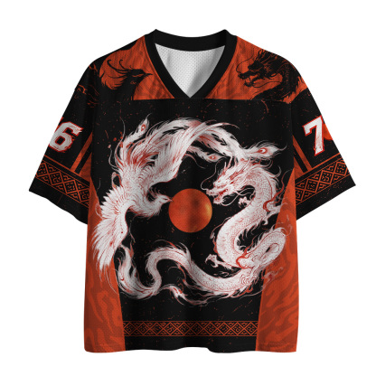 Tokyo-Tiger Dragon‑Phoenix Beneath Crimson Sun Mesh Jersey