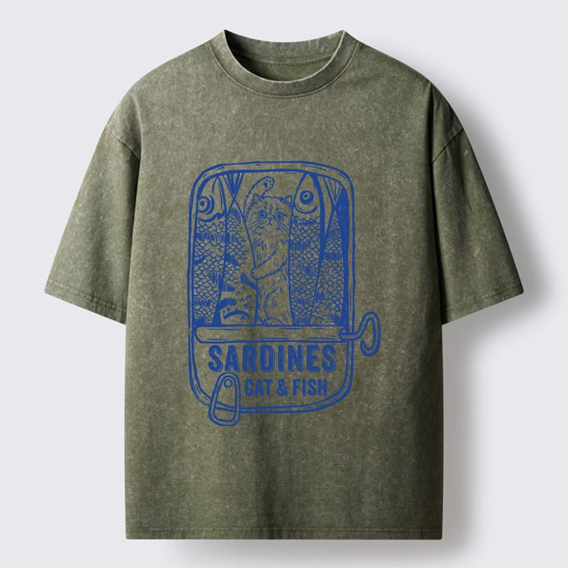 Tokyo‑Tiger Cat Inside Sardine Can Washed T‑Shirt