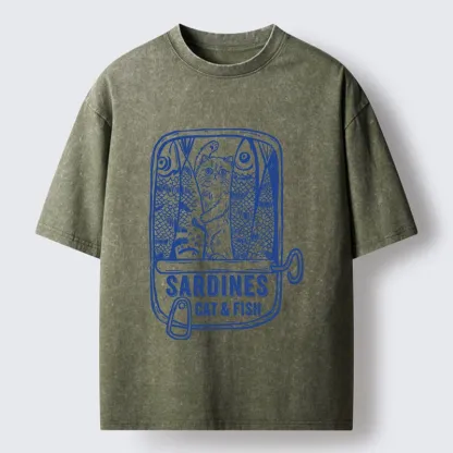 Tokyo‑Tiger Cat Inside Sardine Can Washed T‑Shirt