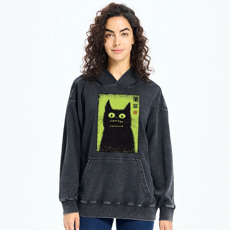 Tokyo-Tiger Spooky Black Cat Japanese Washed Hoodie