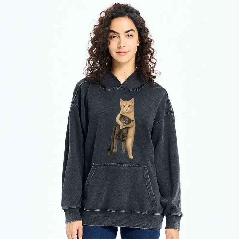 Tokyo-Tiger Orange Cat’s Tight Embrace Washed Hoodie
