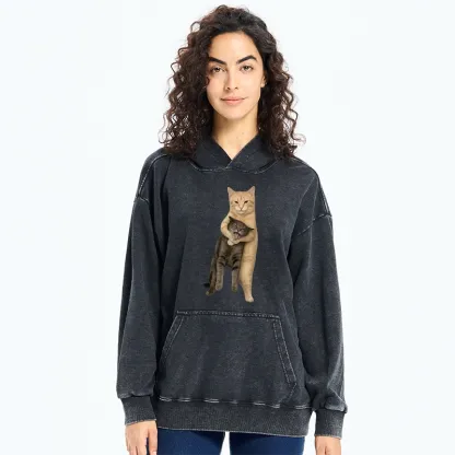 Tokyo-Tiger Orange Cat’s Tight Embrace Washed Hoodie