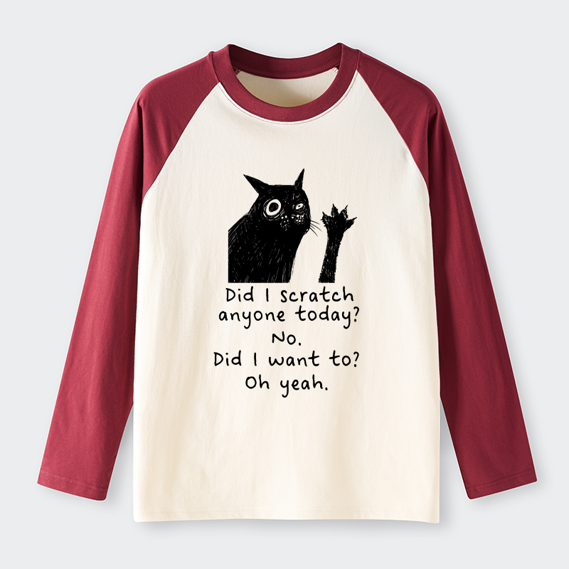 Tokyo-Tiger Black Cat Scratches People Raglan Long Sleeve T-shirt