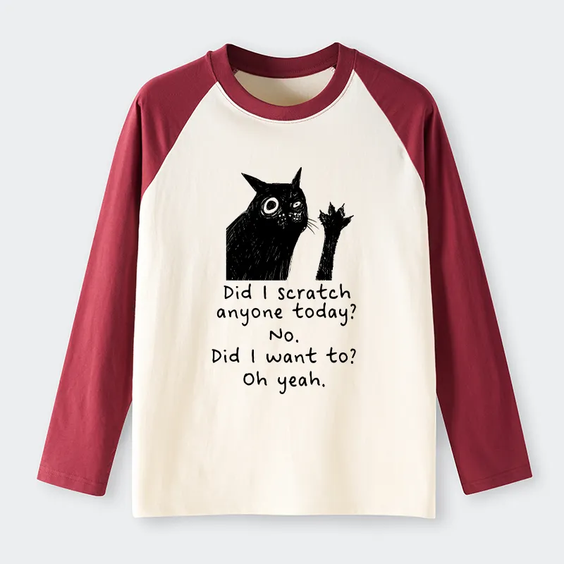Tokyo-Tiger Black Cat Scratches People Raglan Long Sleeve T-shirt
