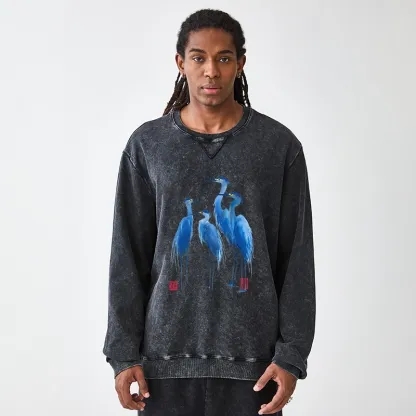 Tokyo-Tiger Flocks Of Great Blue Herons Washed Terry Sweatshirt