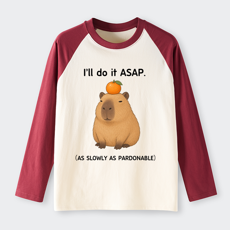 Tokyo-Tiger Slow Task Capybara Meme Raglan Long Sleeve T-shirt