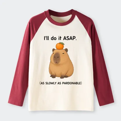 Tokyo-Tiger Slow Task Capybara Meme Raglan Long Sleeve T-shirt