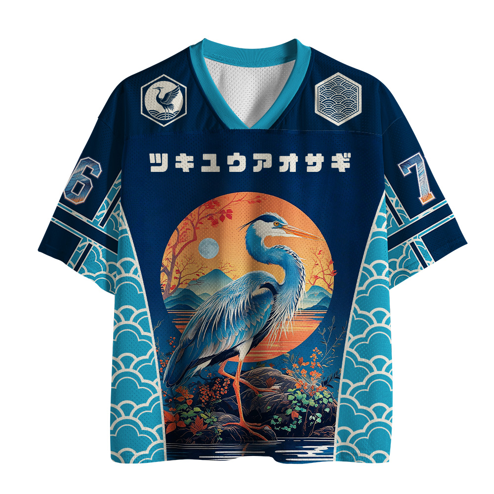 Tokyo-Tiger Moonlit Evening Blue Heron Mesh Jersey
