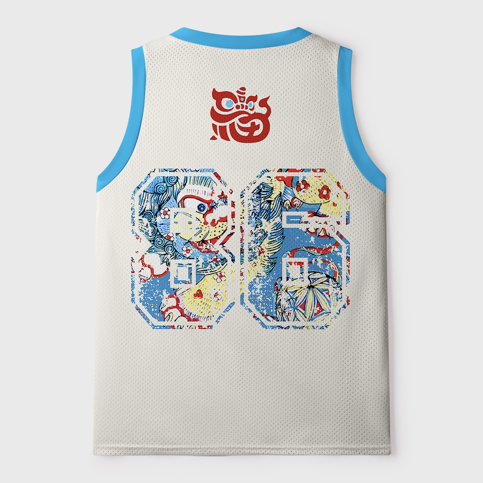 Tokyo-Tiger Vintage Fu Lion Traditional Asian Art Mesh Tank Top