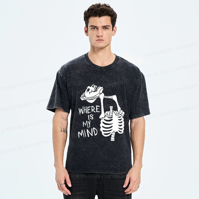 Tokyo-Tiger Confused And Angry Skeleton Washed T-Shirt