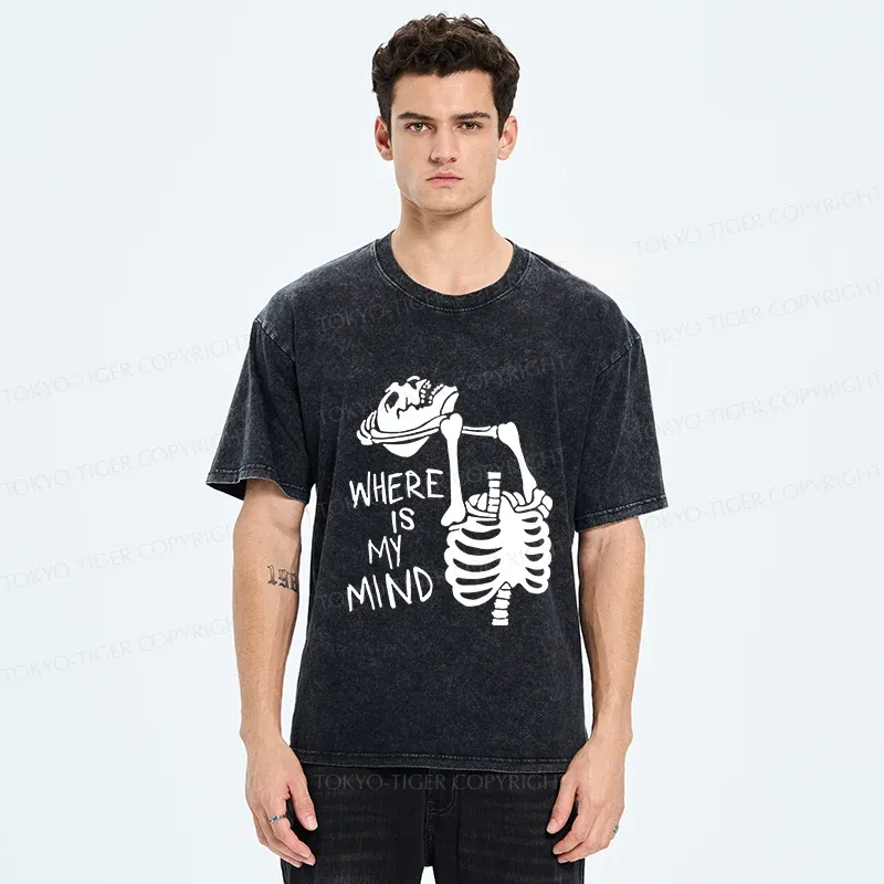 Tokyo-Tiger Confused And Angry Skeleton Washed T-Shirt