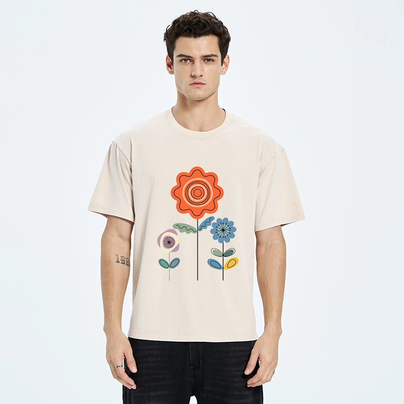 Tokyo‑Tiger Retro Floral Art Washed T‑Shirt