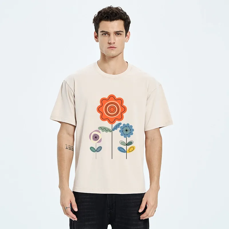 Tokyo‑Tiger Retro Floral Art Washed T‑Shirt