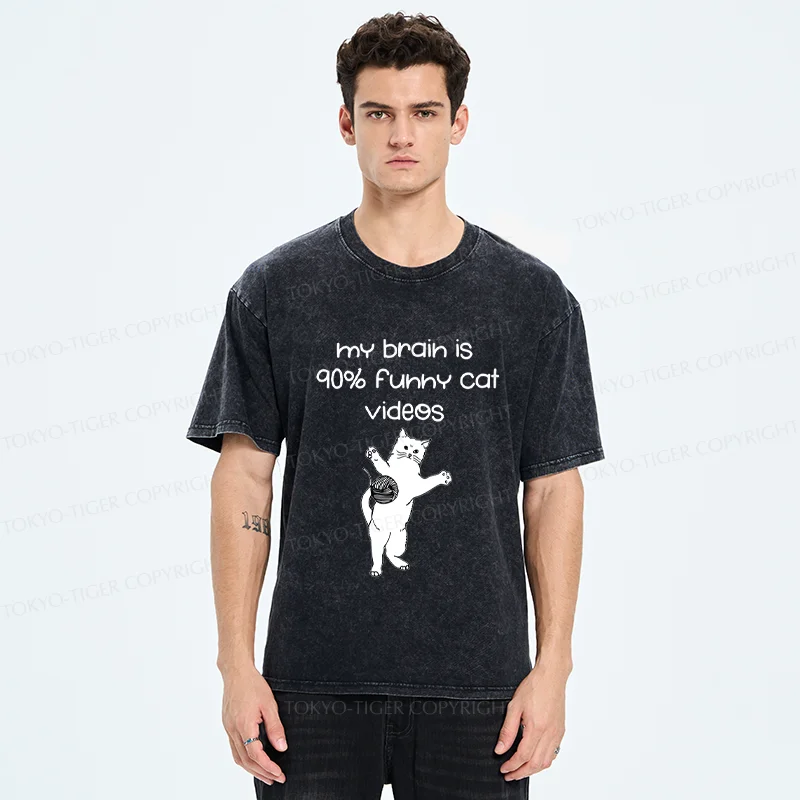 Tokyo-Tiger Funny Cat Videos Washed T-Shirt
