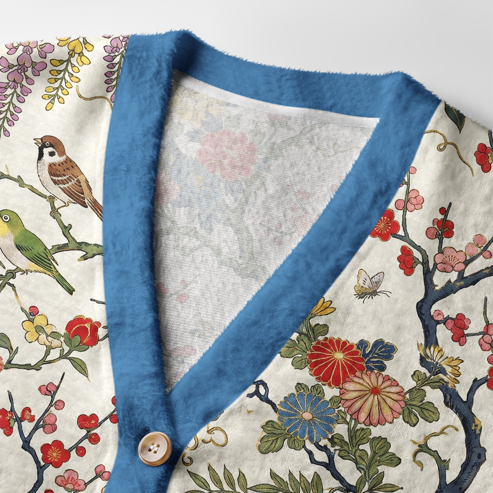 Tokyo-Tiger Blossom And Birds Ugly Cardigan Sweater