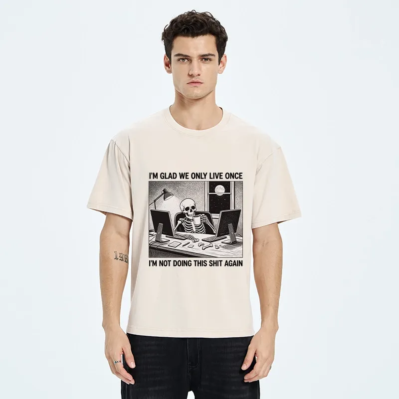 Tokyo-Tiger Funny Skeleton Coffee Break Meme Washed T-Shirt
