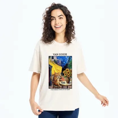 Tokyo-Tiger Van Gogh Cafe Cat Washed T-Shirt