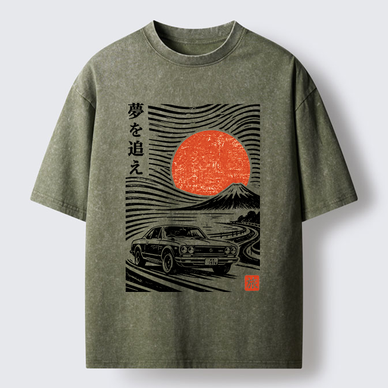 Tokyo-Tiger Ukiyo Retro Car Art Washed T-Shirt