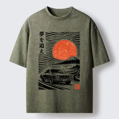 Tokyo-Tiger Ukiyo Retro Car Art Washed T-Shirt