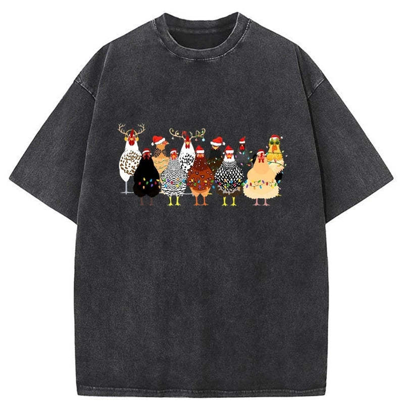 Tokyo-Tiger A Flock Of Christmas Chickens Washed T-Shirt-tokyo-tiger