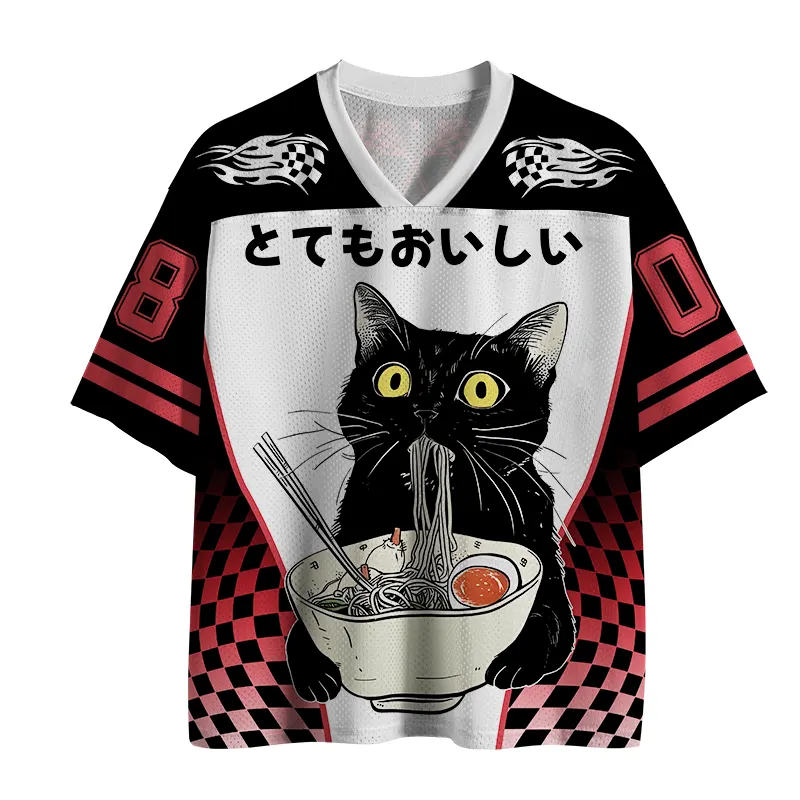 Tokyo-Tiger Cats Eat Ramen Noodles Mesh Jersey