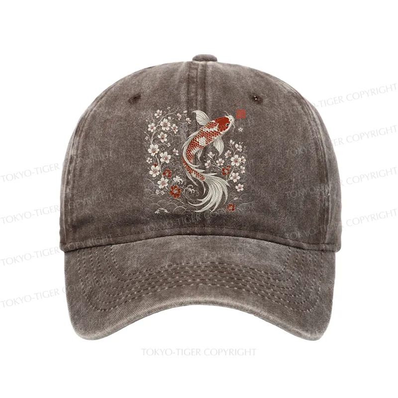 Tokyo-Tiger Vintage Sakura And Koi Washed Cap