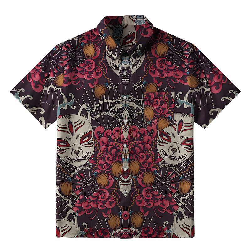 Tokyo-Tiger Fox Mask Button-up Shirt