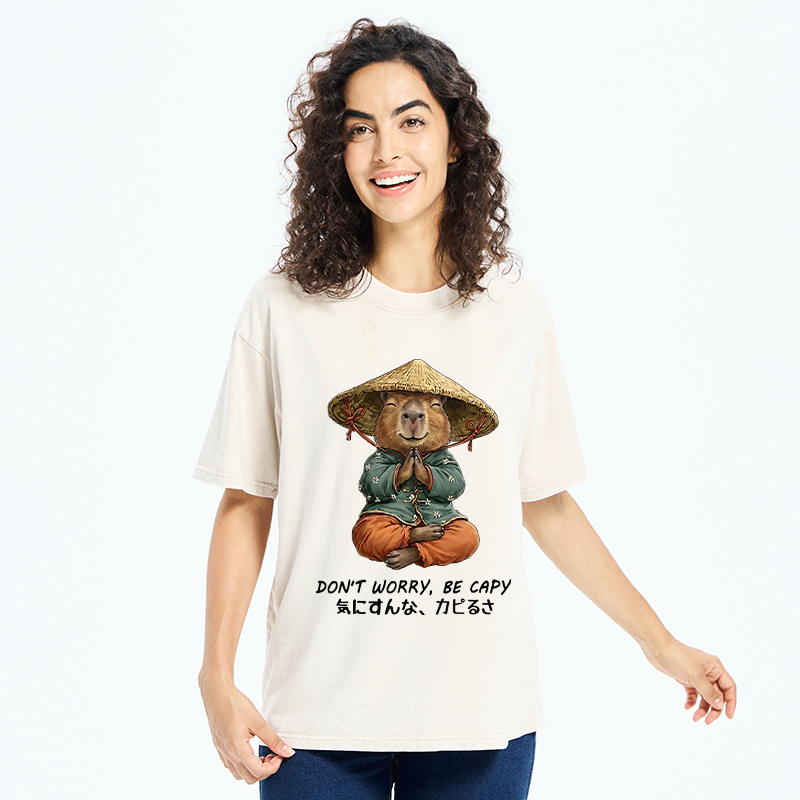 Tokyo-Tiger Zen Capybara Funny Meme Washed T-Shirt