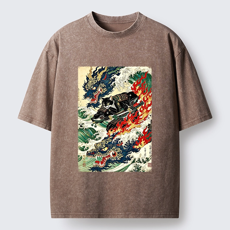 Tokyo‑Tiger Samurai Cat Beast Washed T‑Shirt