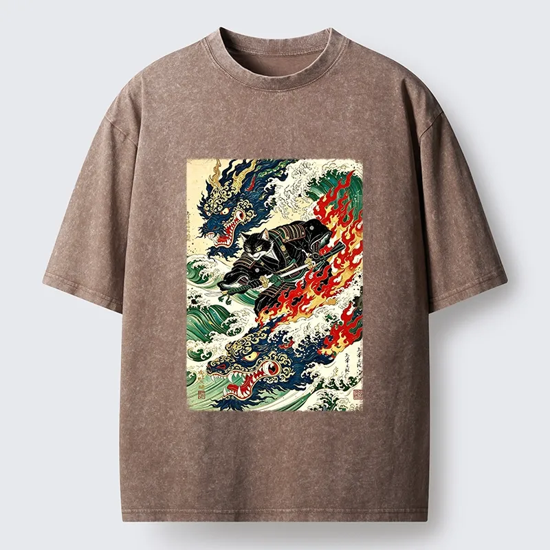 Tokyo‑Tiger Samurai Cat Beast Washed T‑Shirt