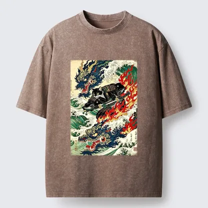 Tokyo‑Tiger Samurai Cat Beast Washed T‑Shirt