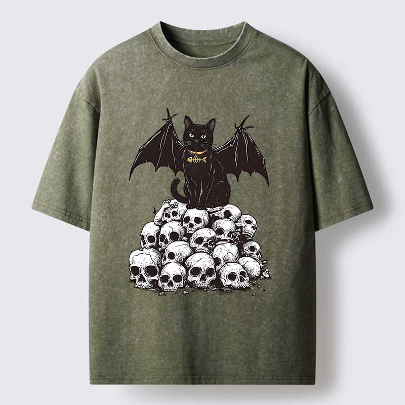 Tokyo-Tiger Skull Bat Cat Washed T-Shirt