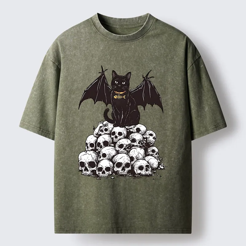 Tokyo-Tiger Skull Bat Cat Washed T-Shirt