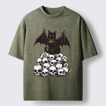 Tokyo-Tiger Skull Bat Cat Washed T-Shirt