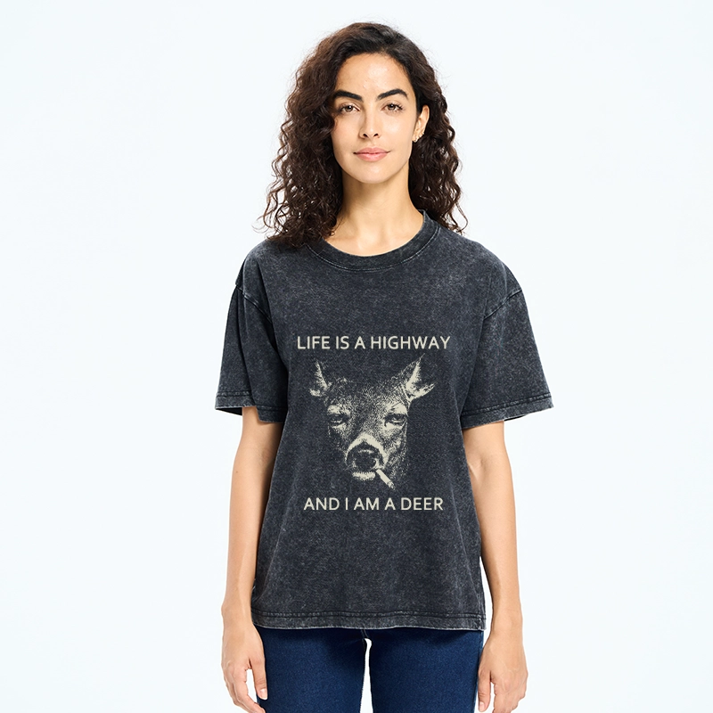 Tokyo-Tiger Life Is Highway Deer Washed T-Shirt