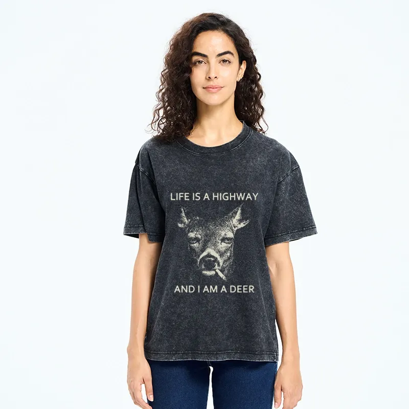 Tokyo-Tiger Life Is Highway Deer Washed T-Shirt