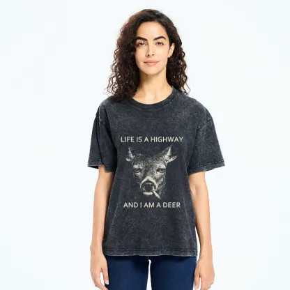 Tokyo-Tiger Life Is Highway Deer Washed T-Shirt