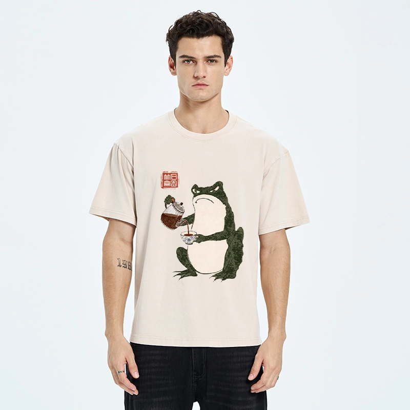 Tokyo-Tiger Frog With A Serious Tea Break Washed T-Shirt
