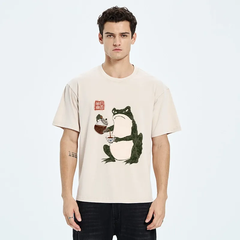 Tokyo-Tiger Frog With A Serious Tea Break Washed T-Shirt