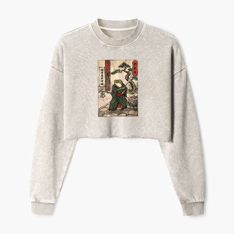 Tokyo-Tiger Samurai Frog Training Washed Crop Sweatshirt