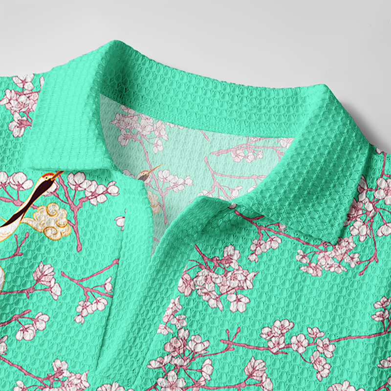 Tokyo-Tiger Cranes And Sakura Crochet Polo Shirt