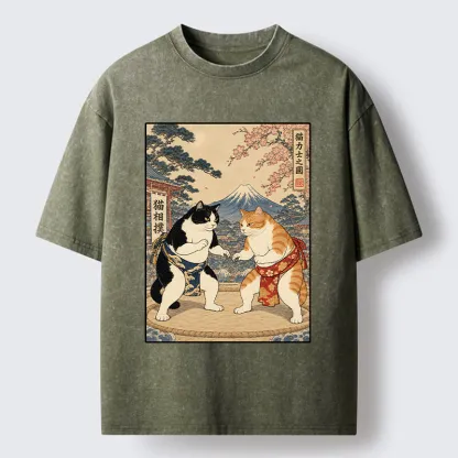 Tokyo-Tiger Japanese Sumo Cat Art Washed T-Shirt