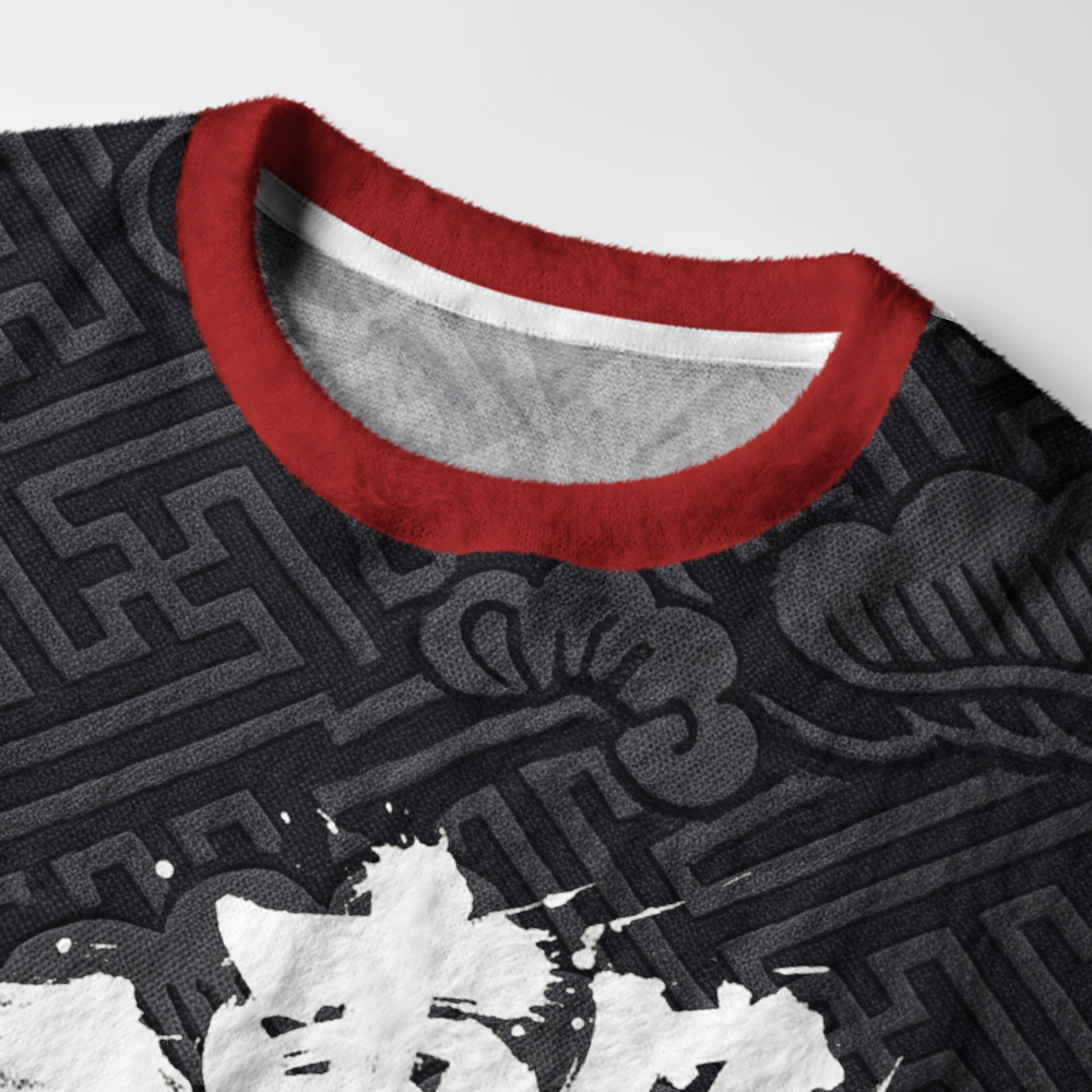Tokyo-Tiger Deadly Single Strike Kanji Ink Art Fuzzy Christmas Ugly Sweatshirt
