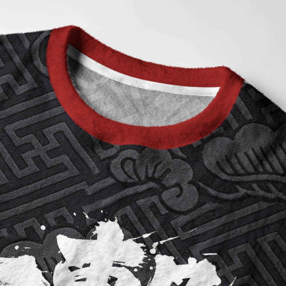 Tokyo-Tiger Deadly Single Strike Kanji Ink Art Fuzzy Christmas Ugly Sweatshirt