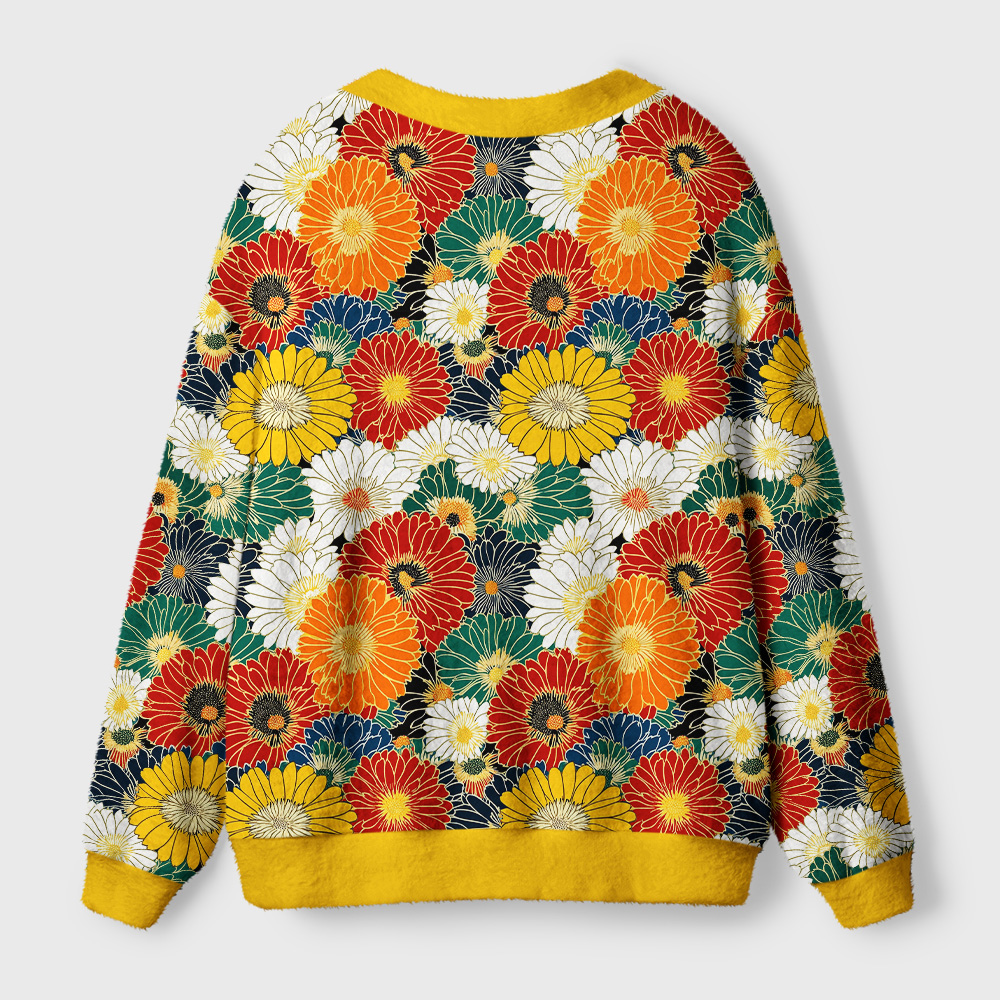 Tokyo-Tiger Colorful Chrysanthemums Ugly Cardigan Sweater