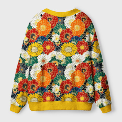 Tokyo-Tiger Colorful Chrysanthemums Ugly Cardigan Sweater