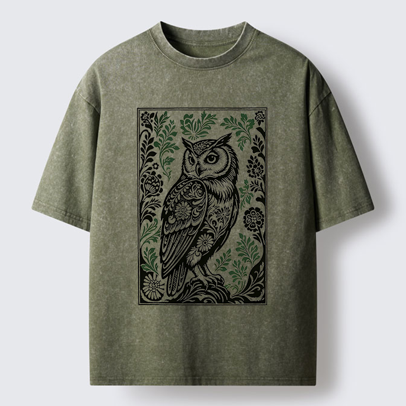 Tokyo-Tiger Vintage Owl Art Washed T-Shirt