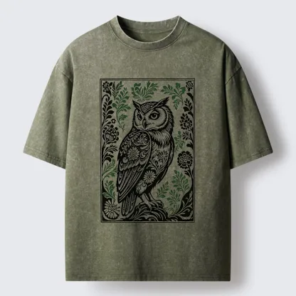 Tokyo-Tiger Vintage Owl Art Washed T-Shirt